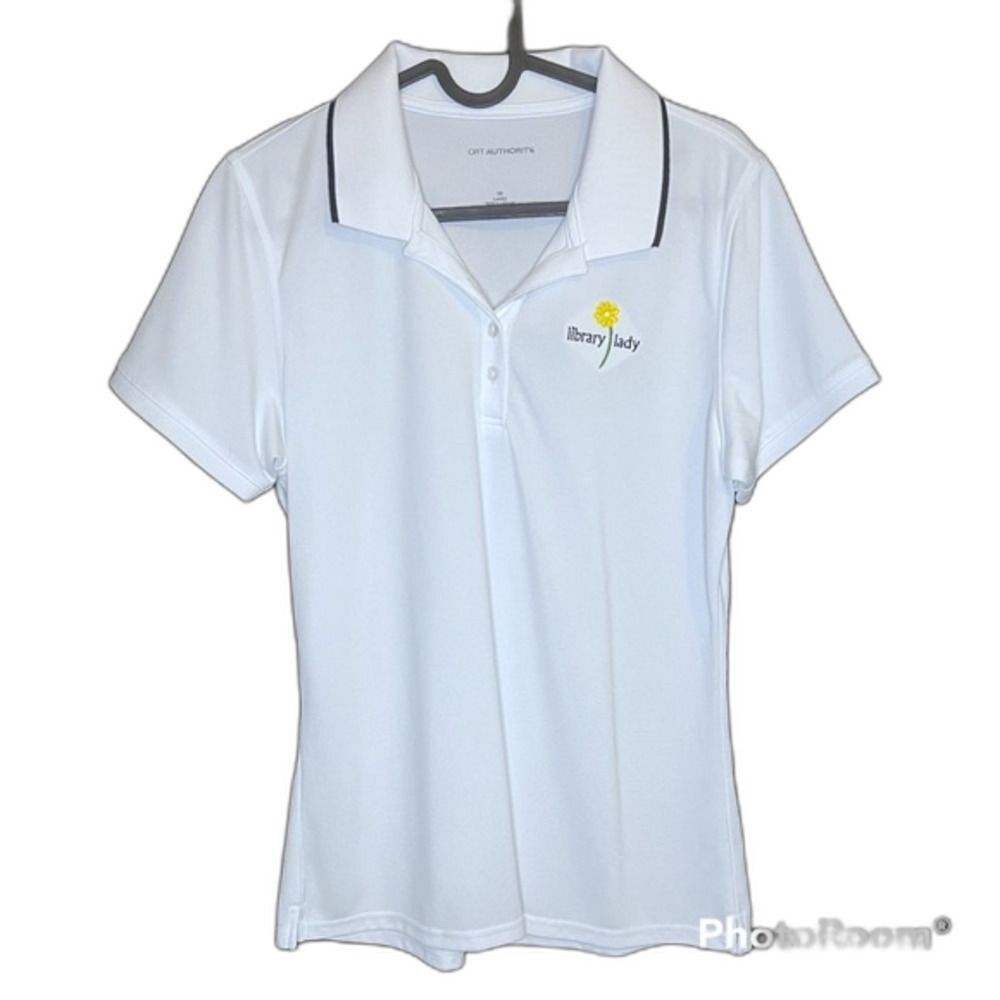 Port Authority White “Library Lady” Short Sleeve Polo Size Medium